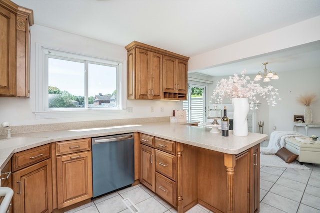 592 Mountain Rd Unit A, West Hartford, CT 06117 - kitchen featuring dishwasher, a peninsula, light tile patterned flooring, and light countertops