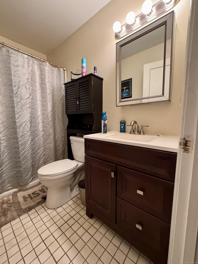 492 Providence New London Tpke, North Stonington, CT 06359 - full bath with toilet, vanity, tile patterned floors, and a shower with shower curtain