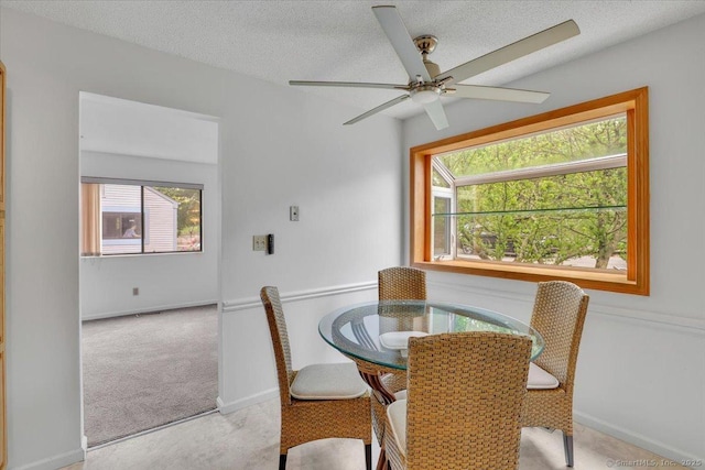 547 Pilgrim Hbr Unit 547, Wallingford, CT 06492 - carpeted dining room featuring plenty of natural light, a textured ceiling, a ceiling fan, and baseboards