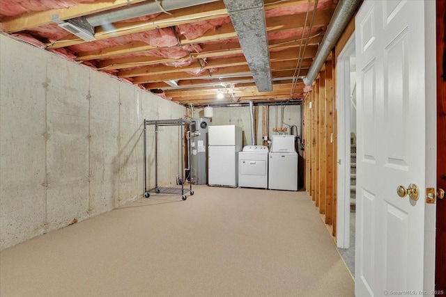 547 Pilgrim Hbr Unit 547, Wallingford, CT 06492 - unfinished basement featuring independent washer and dryer, freestanding refrigerator, and carpet