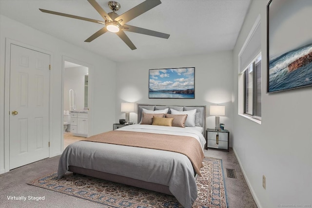 547 Pilgrim Hbr Unit 547, Wallingford, CT 06492 - bedroom featuring carpet floors, connected bathroom, baseboards, and ceiling fan
