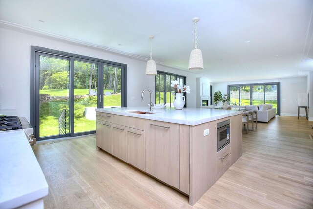 158 Compo Rd N, Westport, CT 06880 - kitchen with a sink, modern cabinets, open floor plan, and light wood-type flooring