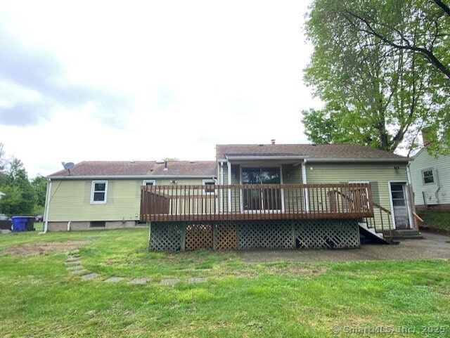 147 Chester St, East Hartford, CT 06108 - rear view of property with a wooden deck and a yard