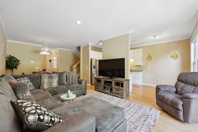 20 Goodwin Cir Unit 20, Hartford, CT 06105 - living room with light wood-style floors, ornamental molding, stairs, baseboards, and recessed lighting