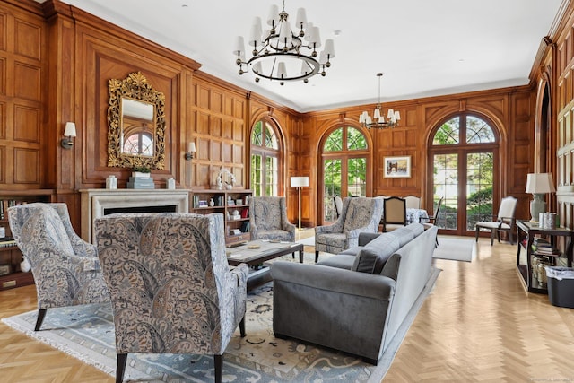 20 Goodwin Cir Unit 20, Hartford, CT 06105 - living room with a chandelier, wood walls, and a decorative wall
