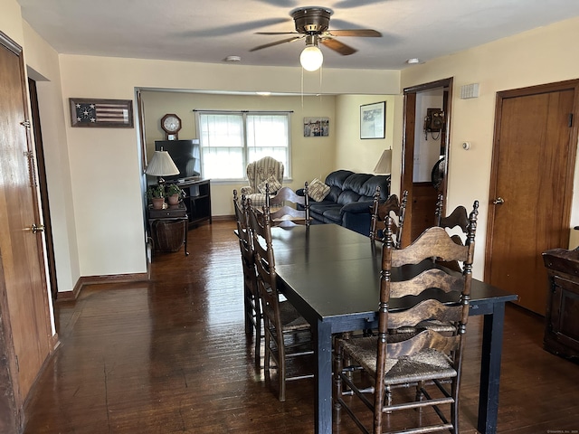 2060 Perkins St, Bristol, CT 06010 - dining space with ceiling fan, wood-type flooring, and baseboards