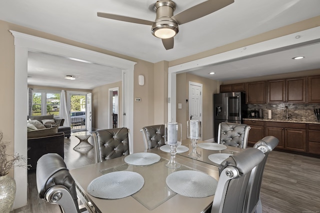 24 High St, West Haven, CT 06516 - dining space featuring a ceiling fan and dark wood finished floors