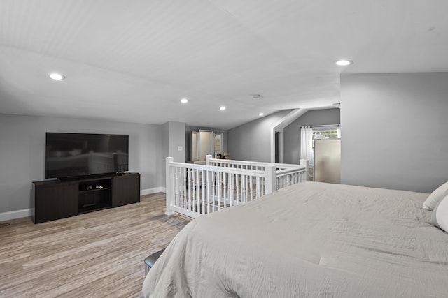 24 High St, West Haven, CT 06516 - bedroom featuring light wood-style floors, baseboards, recessed lighting, and lofted ceiling