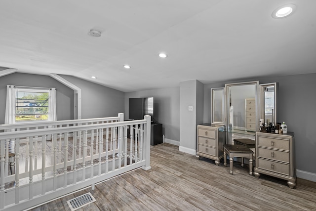 24 High St, West Haven, CT 06516 - home office with baseboards, wood finished floors, recessed lighting, and lofted ceiling