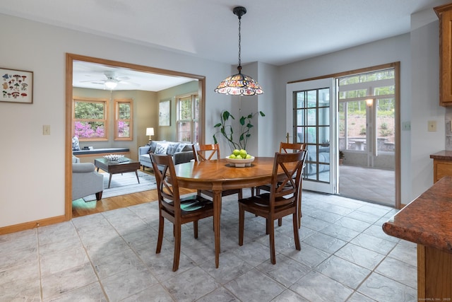 67 Blue Heron Dr, East Hampton, CT 06424 - dining space with a ceiling fan and baseboards