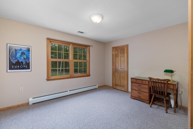 67 Blue Heron Dr, East Hampton, CT 06424 - office area featuring a baseboard heating unit, carpet, and baseboards