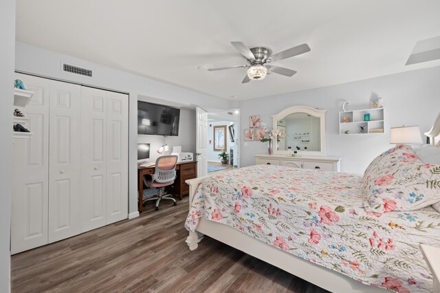 8 Pasco Dr Unit E, East Windsor, CT 06088 - bedroom featuring wood finished floors, an office area, a closet, and ceiling fan