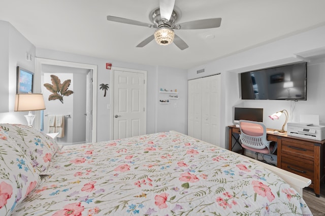 8 Pasco Dr Unit E, East Windsor, CT 06088 - bedroom featuring a closet, a ceiling fan, and wood finished floors
