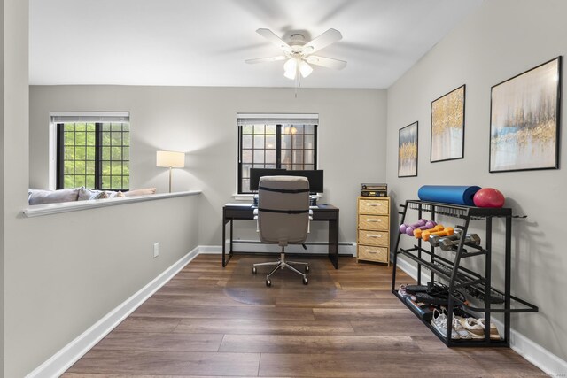 442 Swanson Cres Unit 442, Milford, CT 06461 - office with a baseboard heating unit, a ceiling fan, wood finished floors, and baseboards