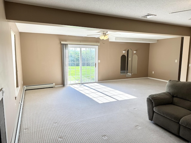 26 John George Dr, Meriden, CT 06450 - carpeted living room with ceiling fan, baseboard heating, and baseboards