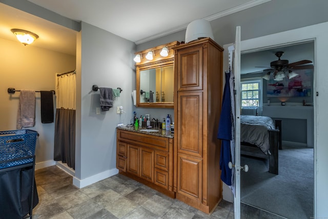 61 Williams St, Norwich, CT 06360 - full bathroom featuring vanity, baseboards, a ceiling fan, and a shower with shower curtain