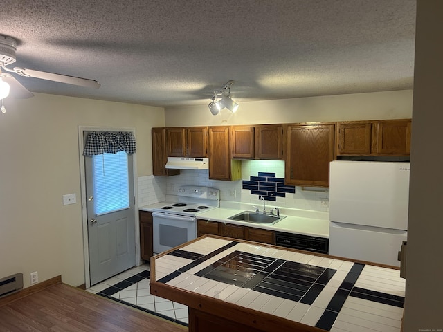 21 Oak Avenue Ext Unit 2, Torrington, CT 06790 - kitchen featuring white appliances, tile counters, under cabinet range hood, a sink, and a ceiling fan