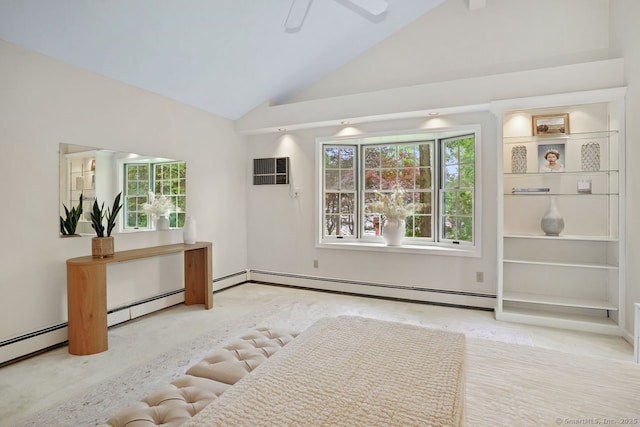 8 Bailey St, Trumbull, CT 06611 - bedroom with lofted ceiling, baseboard heating, a wall mounted air conditioner, and ceiling fan