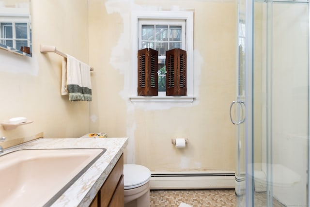 1 Meadowview Ln, Bloomfield, CT 06002 - full bath featuring toilet, a stall shower, baseboard heating, and vanity