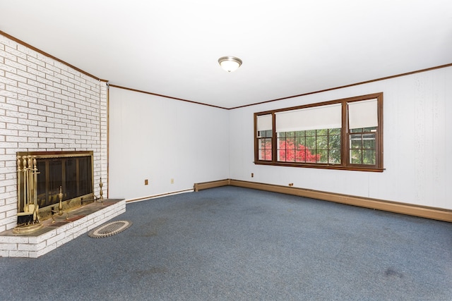 1 Meadowview Ln, Bloomfield, CT 06002 - unfurnished living room featuring crown molding, carpet floors, a fireplace, and baseboards