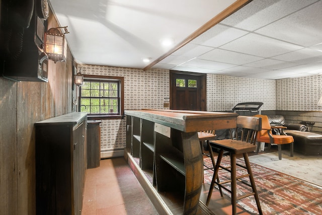 13 Bayberry Ln, Redding, CT 06896 - bar featuring wallpapered walls, baseboard heating, and a paneled ceiling