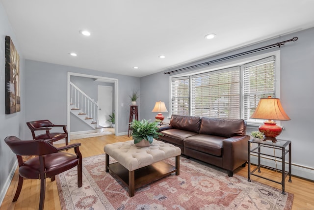 19 Crest Dr, Vernon, CT 06066 - living room with baseboards, wood finished floors, recessed lighting, and stairway