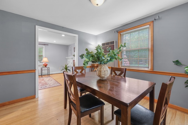 19 Crest Dr, Vernon, CT 06066 - dining room with baseboards, light wood-style floors, a wall unit AC, and recessed lighting