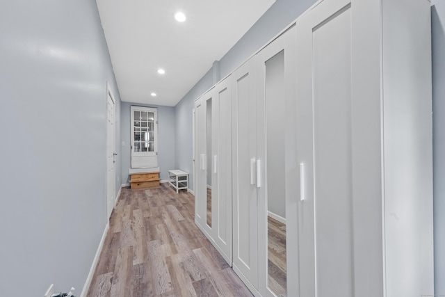 19 Crest Dr, Vernon, CT 06066 - corridor featuring baseboards, light wood-style flooring, and recessed lighting