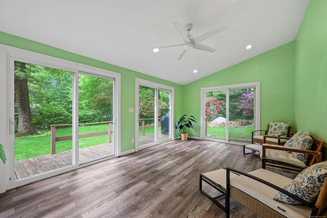 19 Crest Dr, Vernon, CT 06066 - sitting room with wood finished floors, a ceiling fan, lofted ceiling, recessed lighting, and baseboards