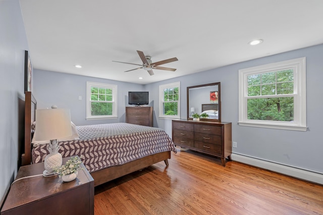 19 Crest Dr, Vernon, CT 06066 - bedroom featuring light wood-type flooring, a baseboard radiator, recessed lighting, a ceiling fan, and baseboards