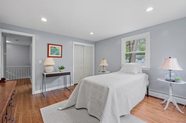 19 Crest Dr, Vernon, CT 06066 - bedroom with attic access, wood finished floors, a closet, recessed lighting, and baseboards