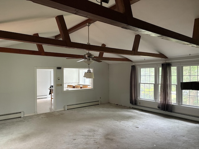 156 Russell Ave, Orange, CT 06477 - unfurnished living room featuring a baseboard radiator, carpet, and ceiling fan