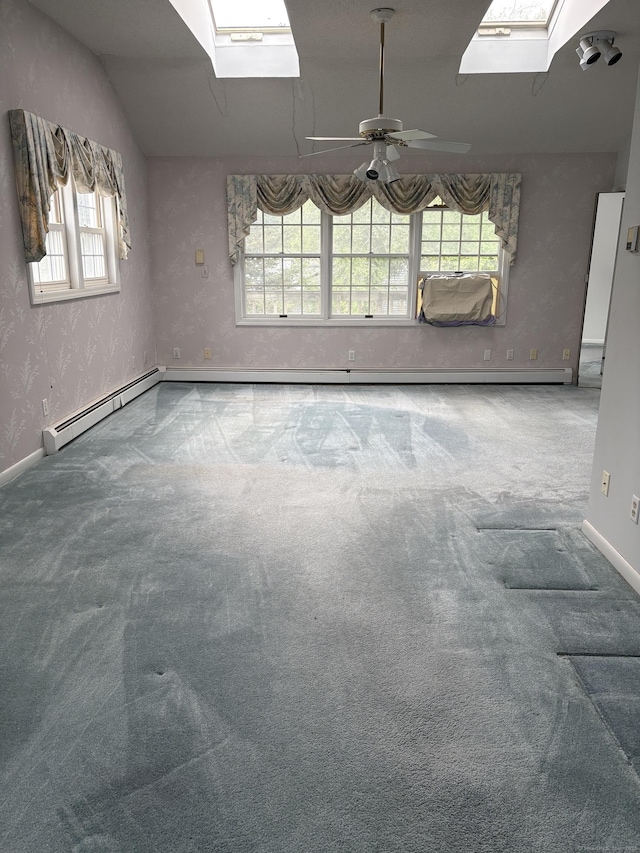 156 Russell Ave, Orange, CT 06477 - unfurnished room featuring a skylight, carpet, a ceiling fan, vaulted ceiling, and cooling unit