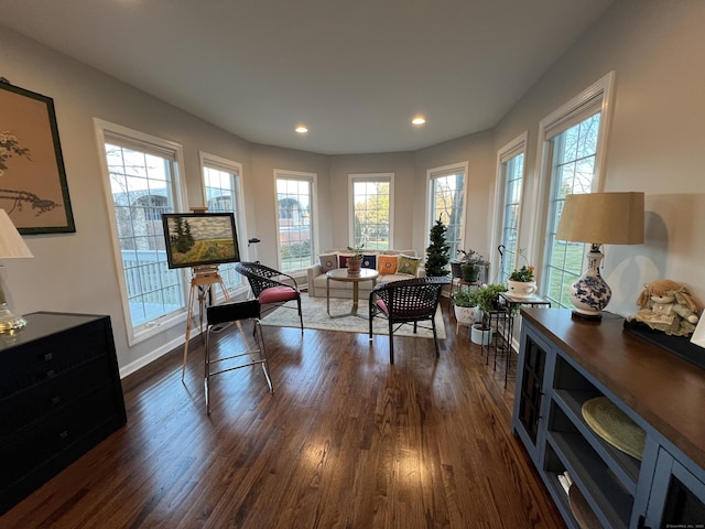 2636 Albany Ave, West Hartford, CT 06117 - sitting room with plenty of natural light, dark wood-style flooring, and recessed lighting