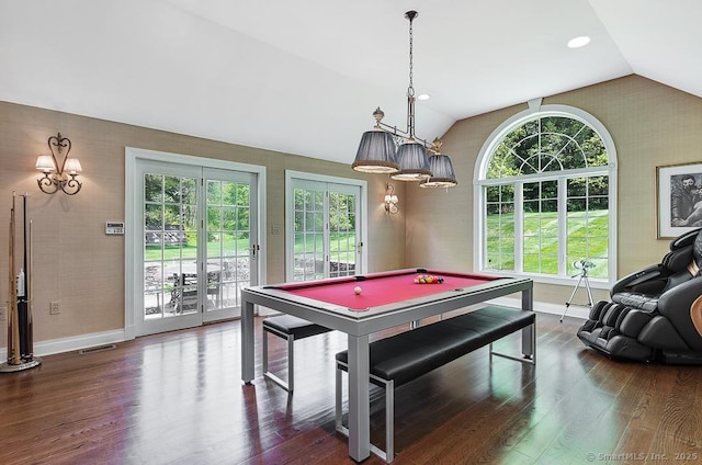 37 Hunting Hill Rd, Woodbridge, CT 06525 - game room featuring baseboards, plenty of natural light, dark wood-style floors, and lofted ceiling
