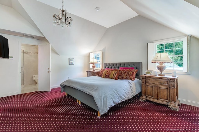 37 Hunting Hill Rd, Woodbridge, CT 06525 - bedroom with carpet flooring, lofted ceiling, baseboards, and a chandelier