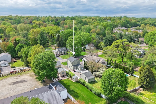 8 Thomas St, Trumbull, CT 06611 - aerial perspective of suburban area featuring a heavily wooded area