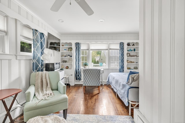 8 Thomas St, Trumbull, CT 06611 - bedroom featuring multiple windows, wood finished floors, baseboard heating, ceiling fan, and ornamental molding