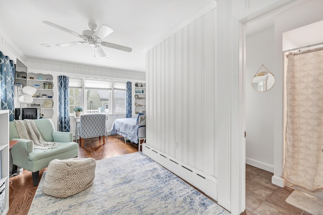 8 Thomas St, Trumbull, CT 06611 - bedroom featuring baseboard heating, ornamental molding, and a ceiling fan