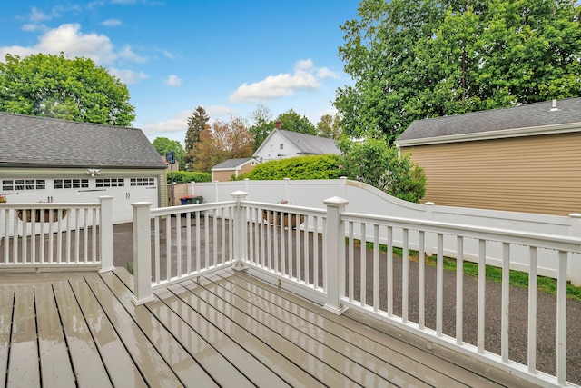 8 Thomas St, Trumbull, CT 06611 - wooden terrace with an outbuilding, a fenced backyard, and a detached garage
