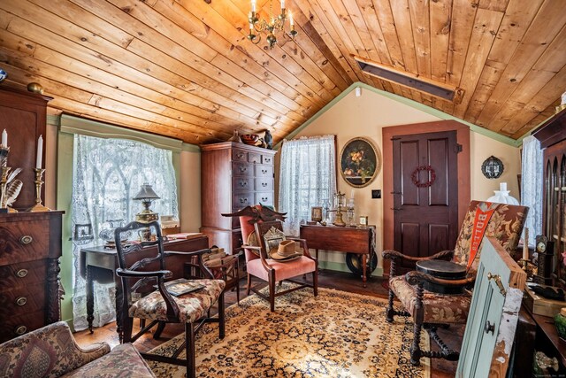 1066 Washington St, Middletown, CT 06457 - living area featuring wood ceiling, lofted ceiling, and wood finished floors