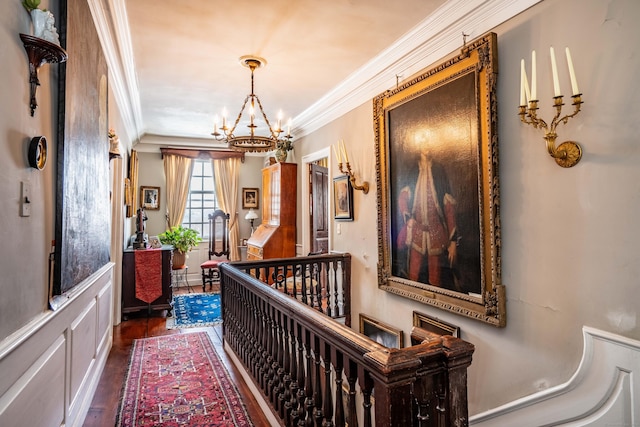 1066 Washington St, Middletown, CT 06457 - hallway featuring a chandelier, ornamental molding, and wood finished floors