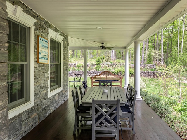 53 Transylvania Rd, Roxbury, CT 06783 - wooden terrace featuring covered porch and ceiling fan