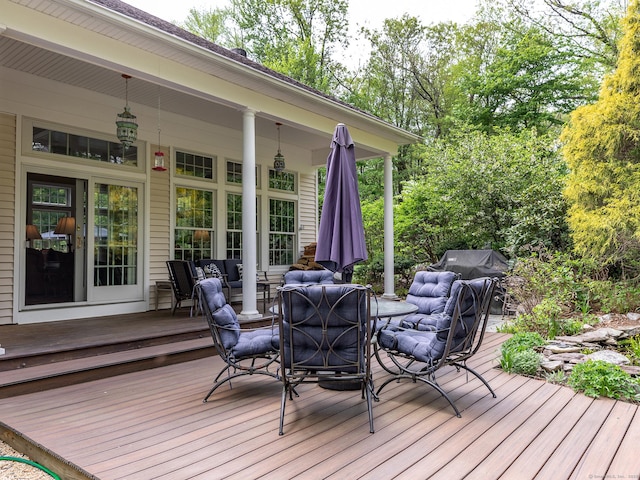 deck featuring an outdoor living space
