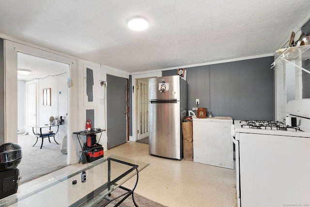 14 Palmer St, Killingly, CT 06239 - kitchen featuring freestanding refrigerator, white gas stove, and light countertops