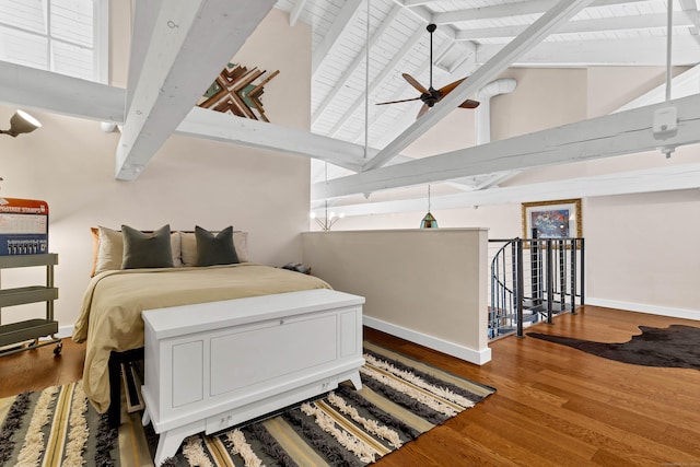4 Coggswell St Unit 2, Stonington, CT 06379 - bedroom featuring beamed ceiling, baseboards, high vaulted ceiling, and wood finished floors