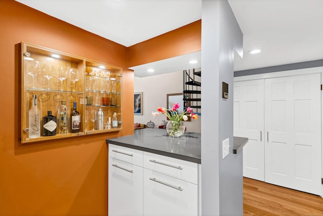 4 Coggswell St Unit 2, Stonington, CT 06379 - indoor dry bar featuring light wood-style floors, stairway, and recessed lighting