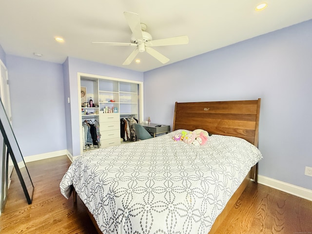22 Palmer Ave, Stamford, CT 06902 - bedroom featuring a closet, wood finished floors, baseboards, recessed lighting, and ceiling fan