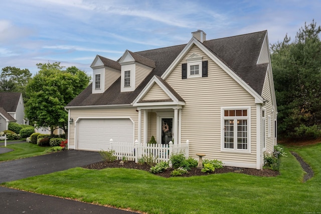 2 Plum Tree Cir, Farmington, CT 06032 - view of front of home featuring driveway, an attached garage, a shingled roof, and a chimney