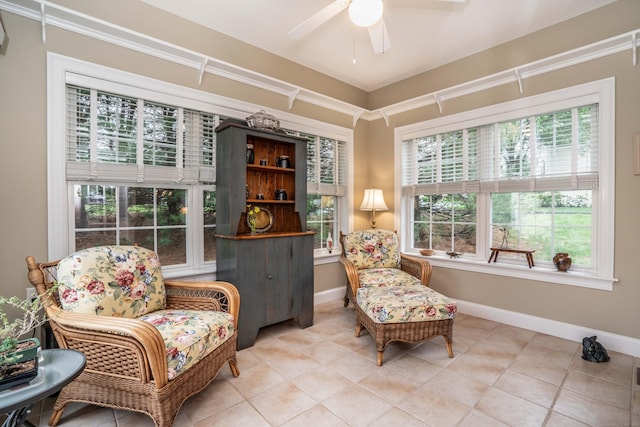 2 Plum Tree Cir, Farmington, CT 06032 - sitting room with a ceiling fan, baseboards, and tile patterned floors